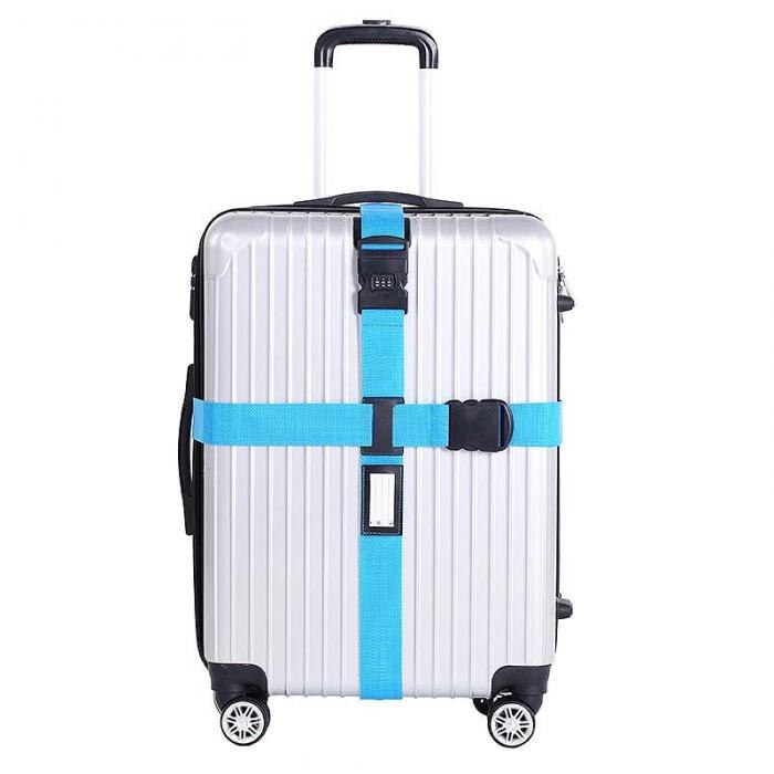 Bagage Riem Reizen Top Verstelbare Bagage Koffer Strap 3 Cijfers Wachtwoord Lock Gesp Safe Belt Strap Bagage Riemen: Blauw