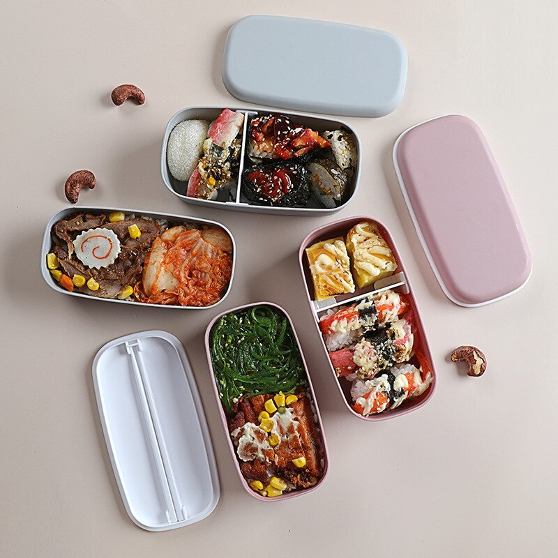 1Pcs 900Ml Gezonde Materiaal Lunchbox 2 Layer Tarwe Stro Bento Dozen Verse Houden Doos Magnetron Servies lunchbox Servies