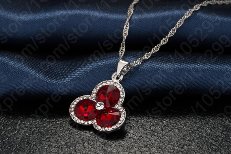 Reale Romantico 925 sterlina d'argento CZ di Cristallo Petalo Rosso A Forma di Pietra Del Pendente Della Collana per La Donna Dei Monili di Cerimonia Nuziale impostato