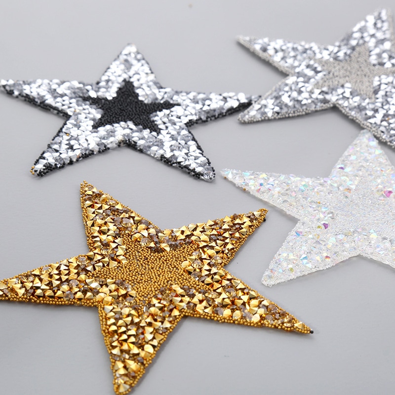 Ster Applique Ijzer op Patch Patches voor Kleding Stickers Pailletten Patch Diy Patch Leuke Kralen Parches Bordados Para Ropa
