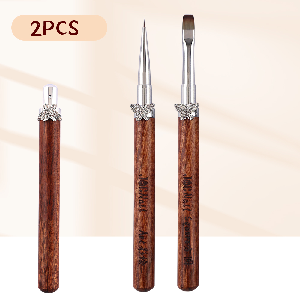 Nagelkonstborsteset avtagbar stång zirkonfjäril sandelullshandtag kantkrok uv-gelnagelborste nagelkonstverktyg: Klar