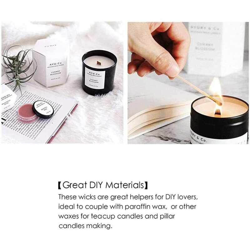 Mechas para velas de madera, mecha de madera Natural con soporte de hierro mecha ambiental para fabricación de velas y velas DIY Craft 100 Uds