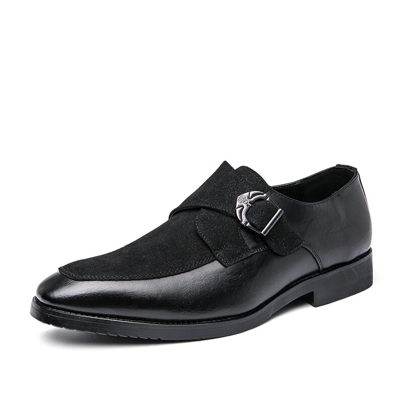 Tosjc herr spänne munk rem skor läder företag formella skor spetsad tå oxfords skor vintage man weddign kontorsskor: Svart / 6