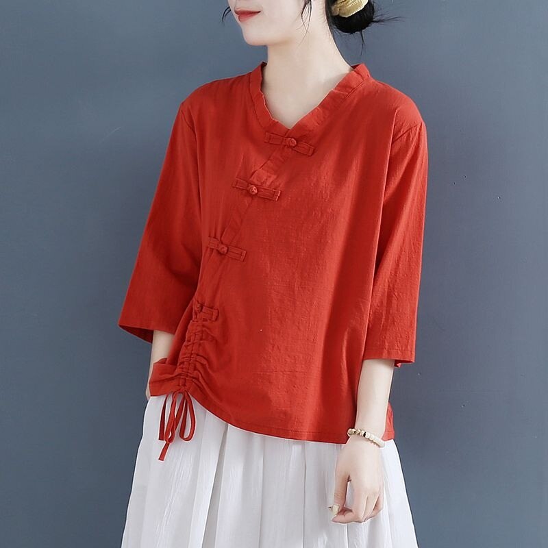 Woman Traditional Chinese Clothing Retro Solid Color Hanfu Top Women Tops Oriental Tang Suit Chinese Blouse 12700