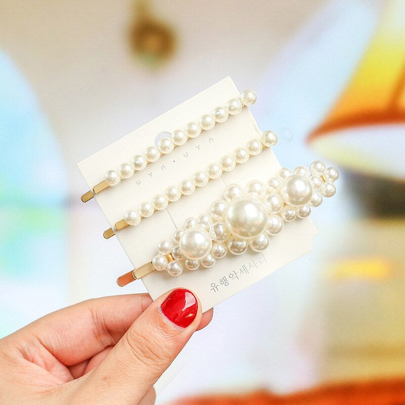 1 conjunto coréia imitado pérola grânulos de cabelo clipes para mulheres doce menina barrettes hairpins acessórios para cabelo artesanal headwear hairgrip: H025-7