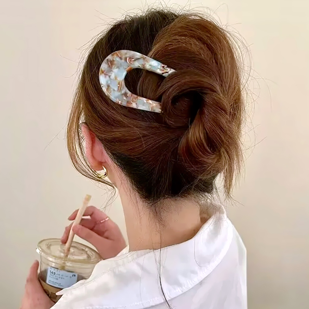 Horquillas simples en forma de U con estampado de leopardo, horquilla para el pelo geométrica de acetato para hacer moños, herramientas de peinado Vintage DIY para mujeres y niñas