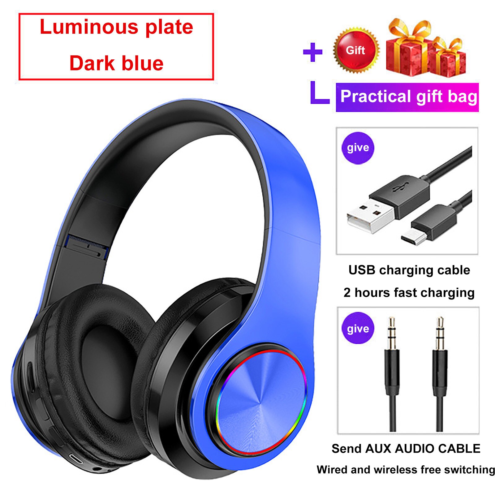 Over Ear Oortelefoon Stereo Hifi Gaming Sport Tws Hoofdtelefoon Mp3 Bluetooth Headset Opvouwbare Bass Voor Video Game Laptop Met Microfoon: Blue