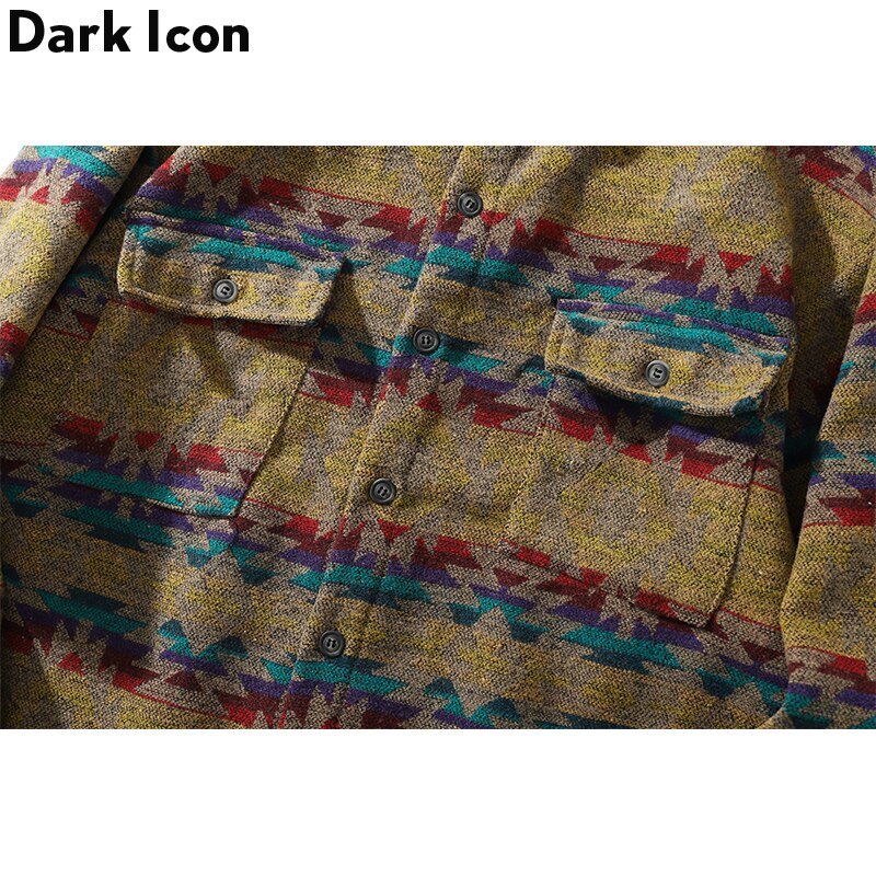 Mørkt ikon turn-down krave japanske retro skjorter mænd løs afslappet tyk uld revers bluse outwear frakke