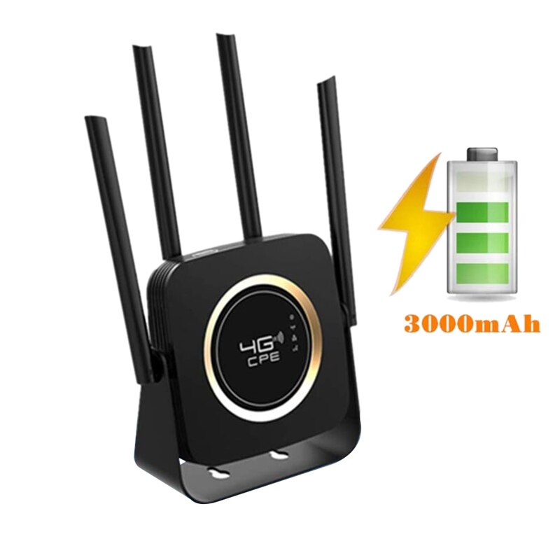 4G LTE Router 300Mbps High Speed Wireless CPE Built-In 3000MAh Battery Mobile Wifi Hotspot with SIM Card Slot Lan Port Us Plug