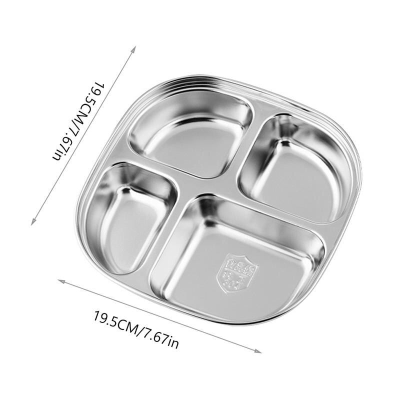 Stainless Steel Divided Plate Student Food Storage Plate Multi-Grid Food Plate Dining Plate Dining Plate Dividing Plate: 19.5X19.5CM