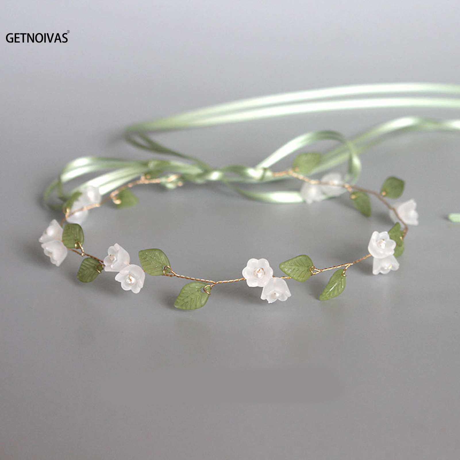 Girls Bridal Headband Imitated Pearl Crowns Girls Bridal Wedding Headband Floral Garland Romantic Flower Headband Girls: Light Yellow Gold Color