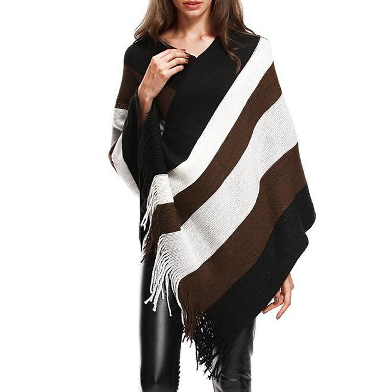 Vrouwen Truien en Pullovers Gestreepte Gebreide Trui Herfst Winter Mode Mantel Batwing Mouw Kwastje Dames Truien
