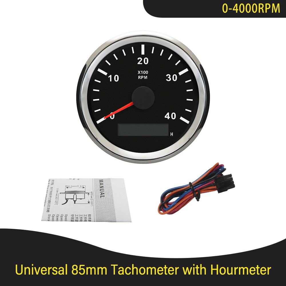 85mm Diesel Engine Tachometer with Digital Hourmeter 3K 4K 6K 7K 8K RPM for Marine Car Truck 9-32V with Red Backlight 12V 24V: 4K-BS