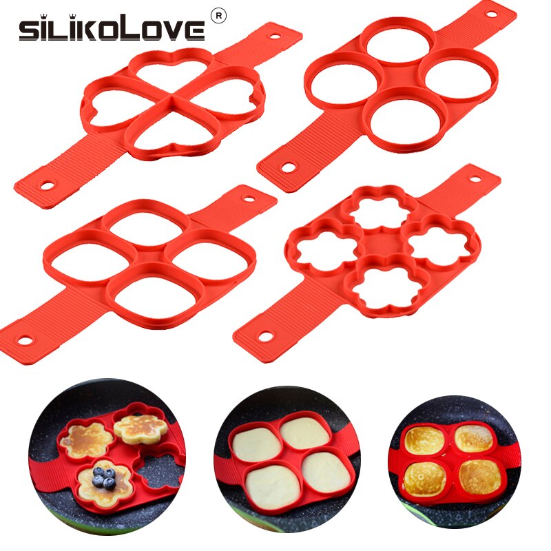 Nonstick Pancake Maker 4 Grids Siliconen Keuken Pancake Mold Ei Koken Tool Gebakken Ei Ring Maker