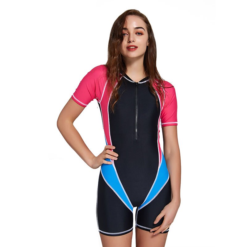 Vrouwen Dive Huid Rits Surf Badpak Een Stuk Badmode Lycra Korte Mouw Shorty Wetsuit Rash Guard Surfen Duiken