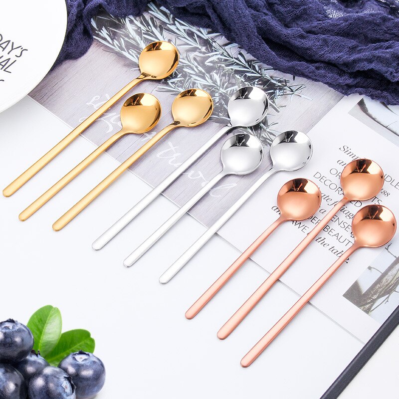 Goalone 2Pcs Soep Lepel Set 304 Roestvrij Staal Ijs Party Dessert Lepels Theelepel Goud Thee Koffie Koud Drankje kids Lepel