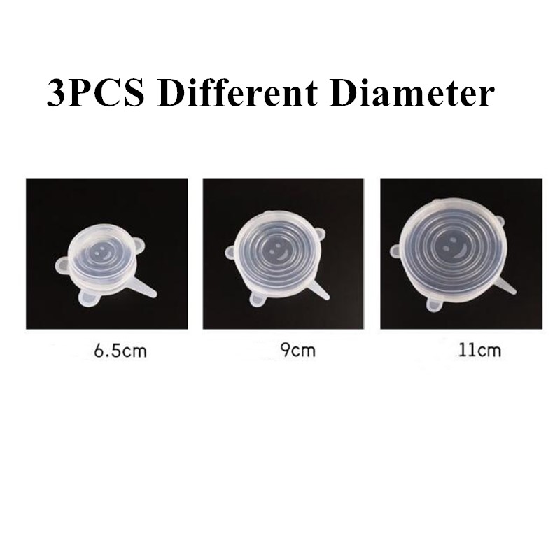 3Pcs Silicone Stretch Lids Cover Universal Reusable Fresh Keeping Silicone Food Saver Pot Dish Bowl Kitchen Accessories 3 Sizes: 3Pcs Small White