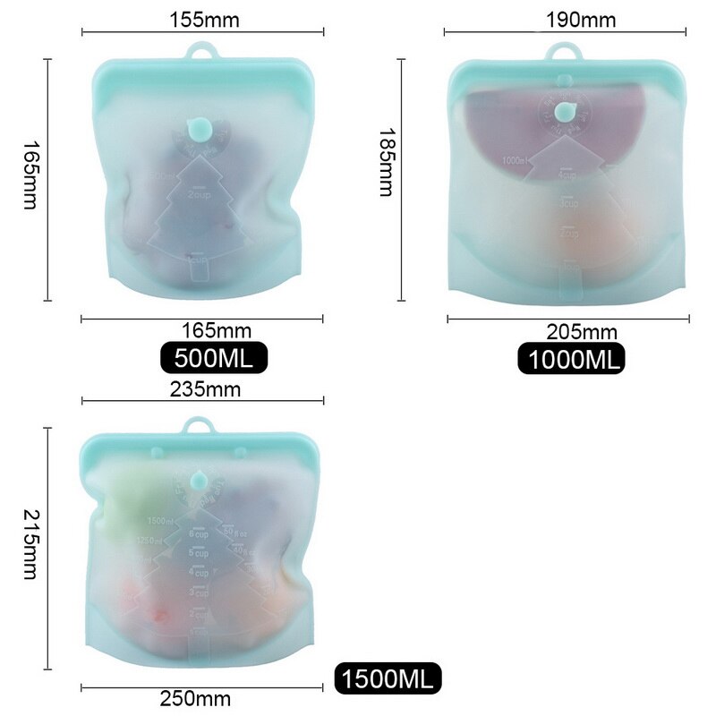 1Pcs Food Storage Bag Containers Reusable Freezer Bag Leakproof Top Ziplock Silicone Bags Kitchen Organizer Pouch ^^