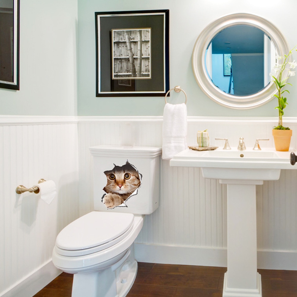 Cartoon Kat Toilet Seat Muursticker Art Verwijderbare Muurstickers Venster Badkamer Decals Thuis Decorw5