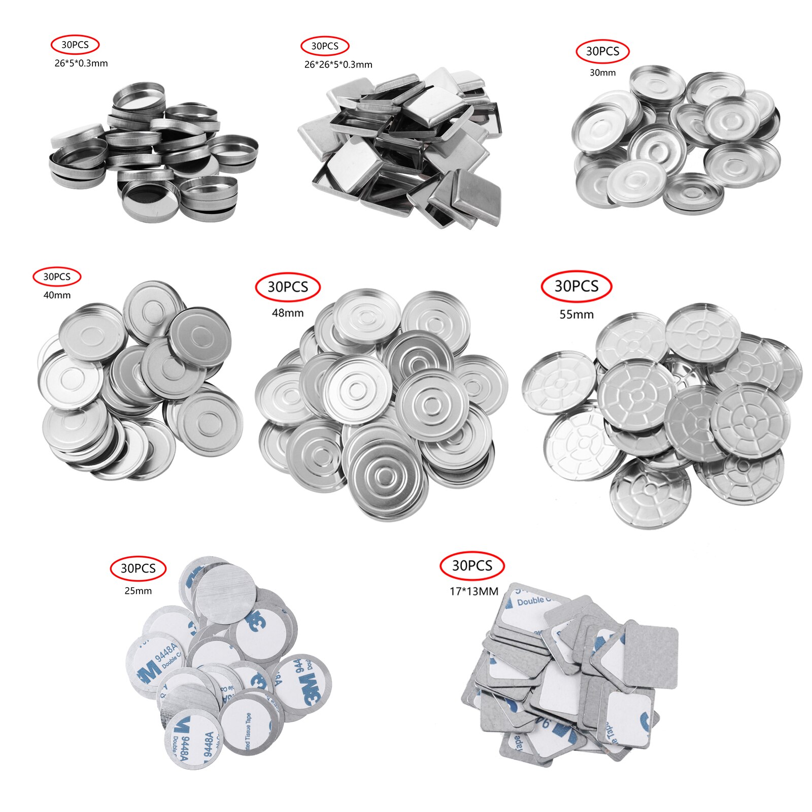 30Pcs Aluminum Eyeshadow Palette /Metal Sticker Round/Square Magnetic Palette Sticker for Empty Eyeshadow Makeup Color Palette