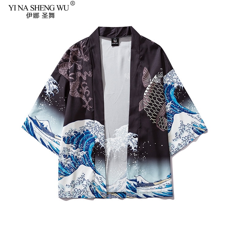 The Great Wave Off Kanagawa Man Japanese Traditional Orient Ethnic Cardigan Kimono Haori Man Unisex Thin Loose Ukiyo-e Outfits