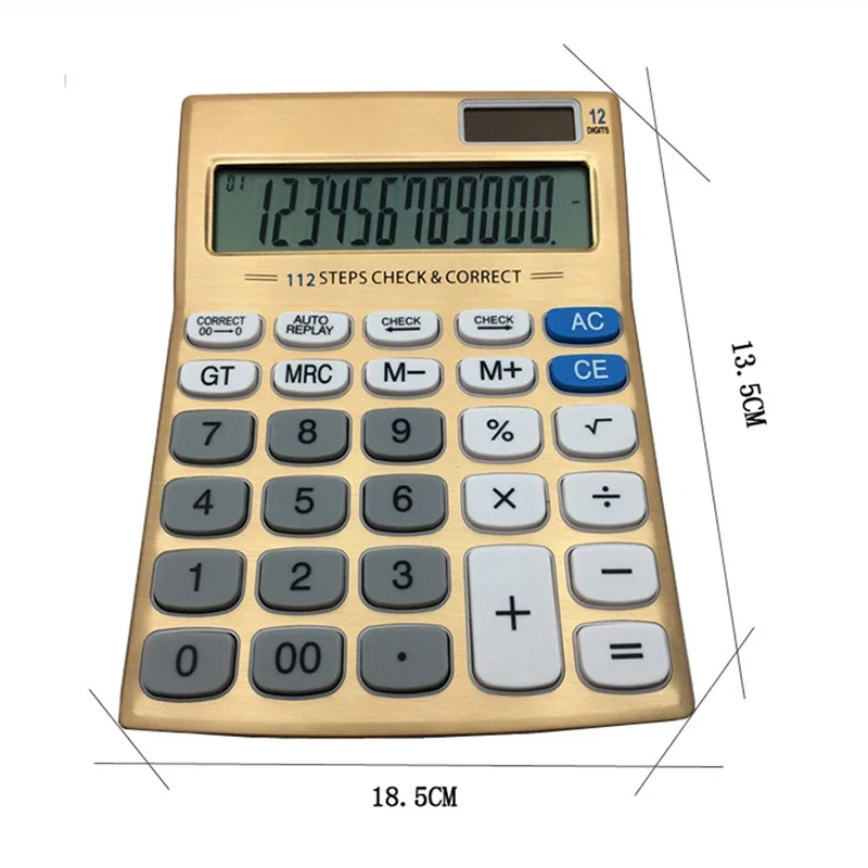 Gold 12 Digits Solar Calculator Dual Power Supply Office Commercial Electronic Calculator Student Exam Calculator Stationery