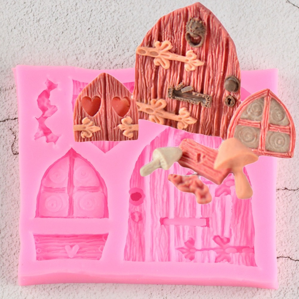 3D Cartoon Art Fairy Huis Houten Deuren En Ramen Siliconen Chocolade Fondant Mold Craft Polymer Clay Cake Decorating