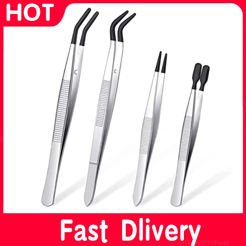 4 Stuks Pincet Set Met Rubber Tips Pincet Rubber Platte Tip Tweezer Voor Sieraden Hobby Industriële Hobby Craft