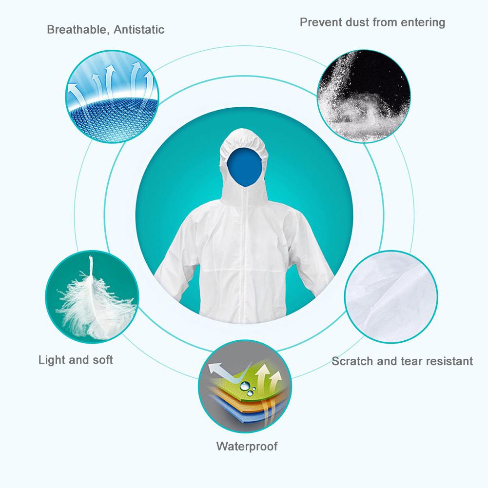 Disposable Coverall Protection Gown with Hood Waterproof Protective Clothing for Men Women Outdoors Indoors Anti-Static