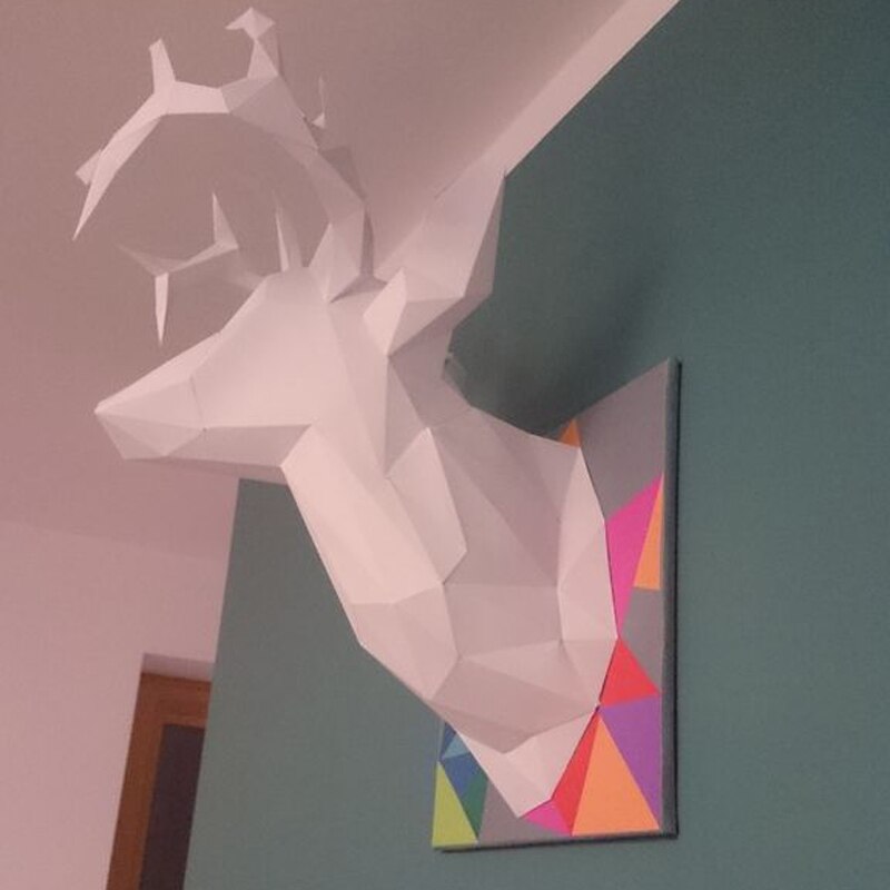 3d papir model farverigt hjortehoved geometrisk origami moderne boligindretning vægdekoration pædagogisk legetøj diy papirhåndværk