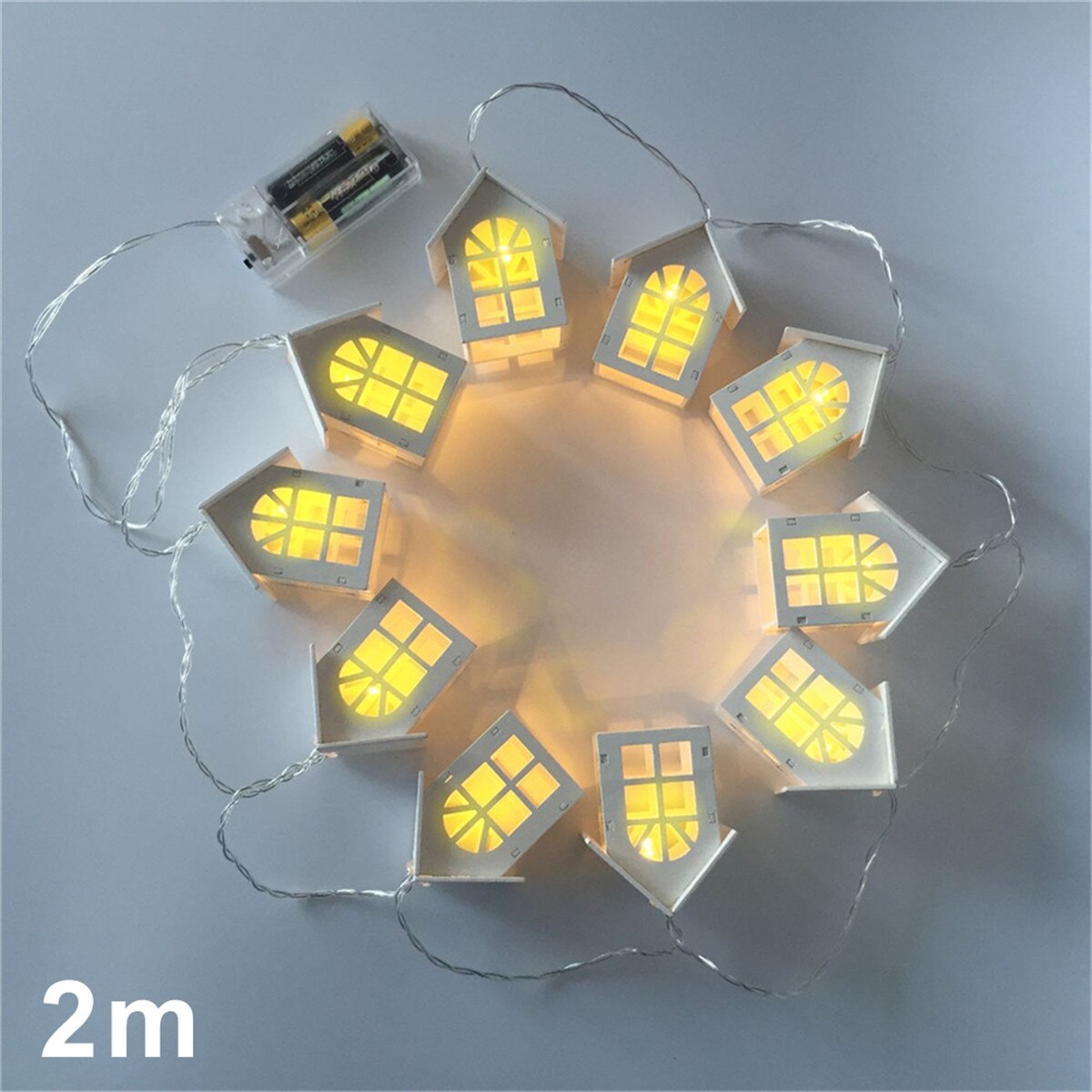 2m 10LEDs Christmas Village House String Light Christmas Tree Decorations Light Simple House Decor Strings For Year: battery control