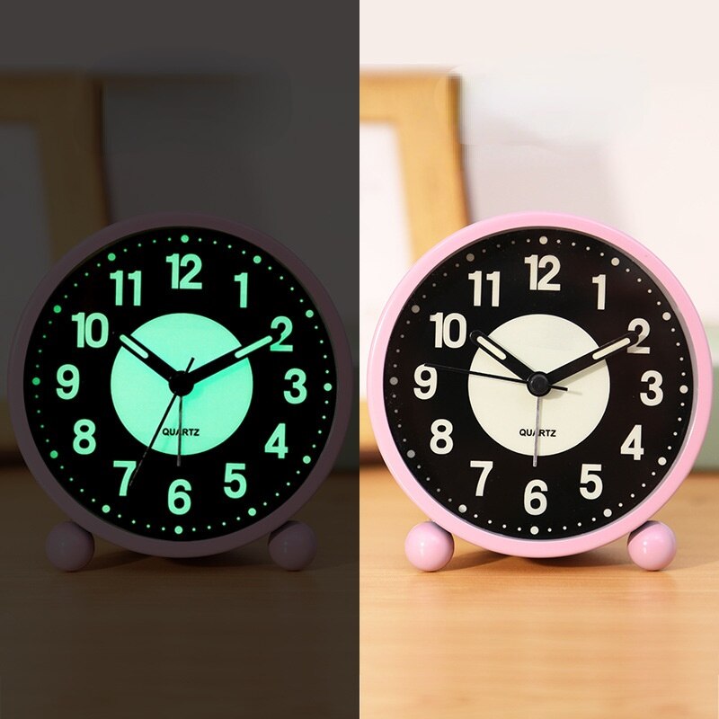 Luminous small alarm clock students use cartoon children mute bedroom Bedside Alarm Clock cute super alarm clock clocks: powder