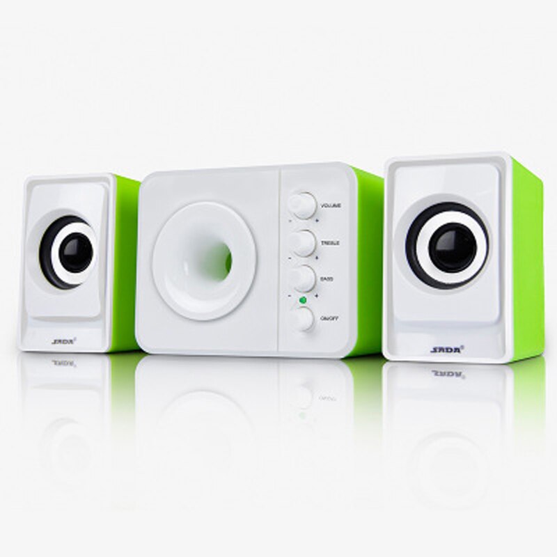 Altavoz de ordenador con Subwoofer USB 2,0 de SADA D-205 con enchufe de Audio de 3,5mm y enchufe de alimentación USB para ordenador de sobremesa ordenador portátil MP3 teléfono móvil MP4: green