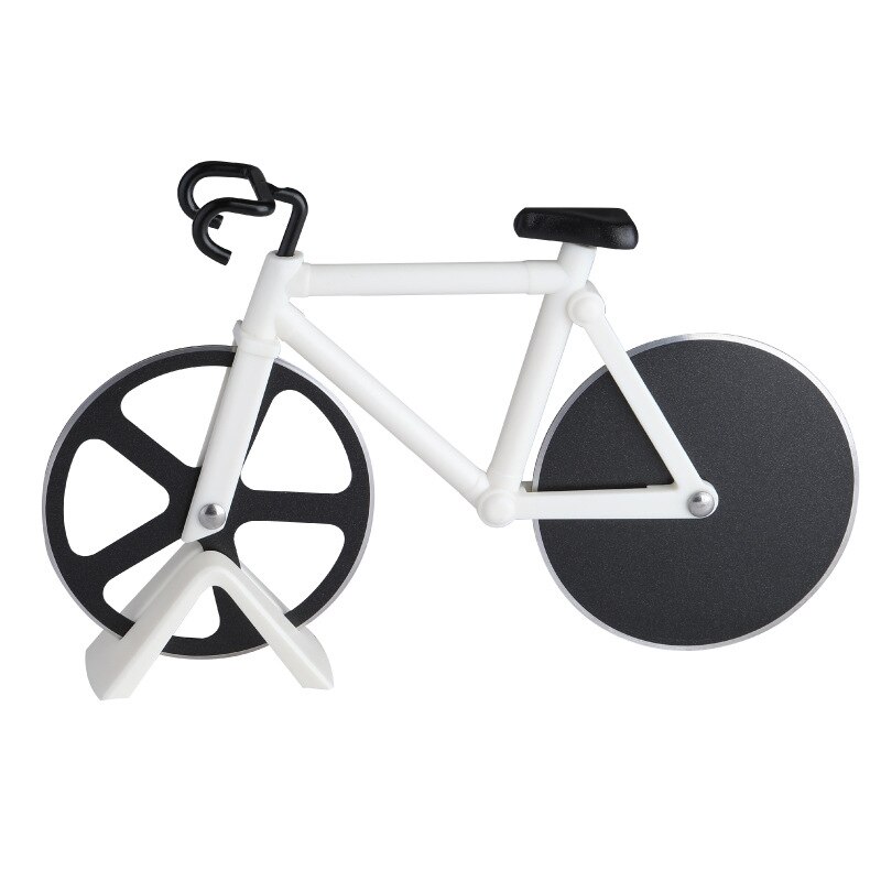 Recém aço inoxidável bicicleta ralador pizza corte cortador de pizza roda com titular profissional ajuda cozinha: White