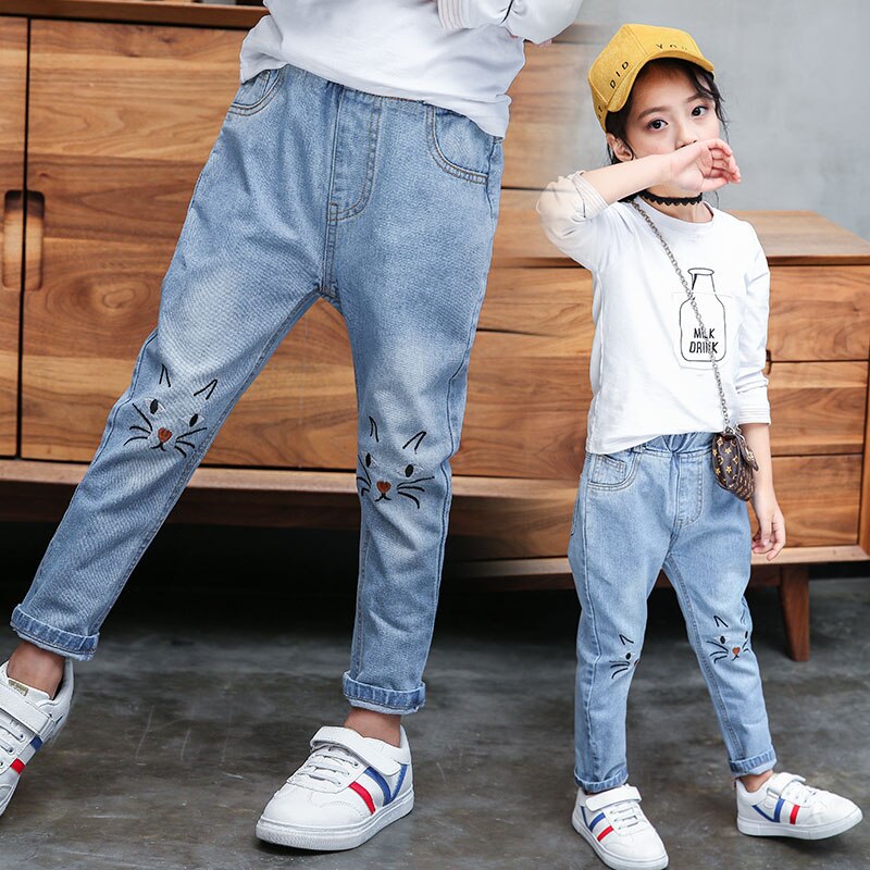 Mode Meisjes Jeans Baby Meisje Lente Cartoon Kleren Herfst Denim Broek Tieners Lange Broek Broek Kids 3 Te 14 Jaar
