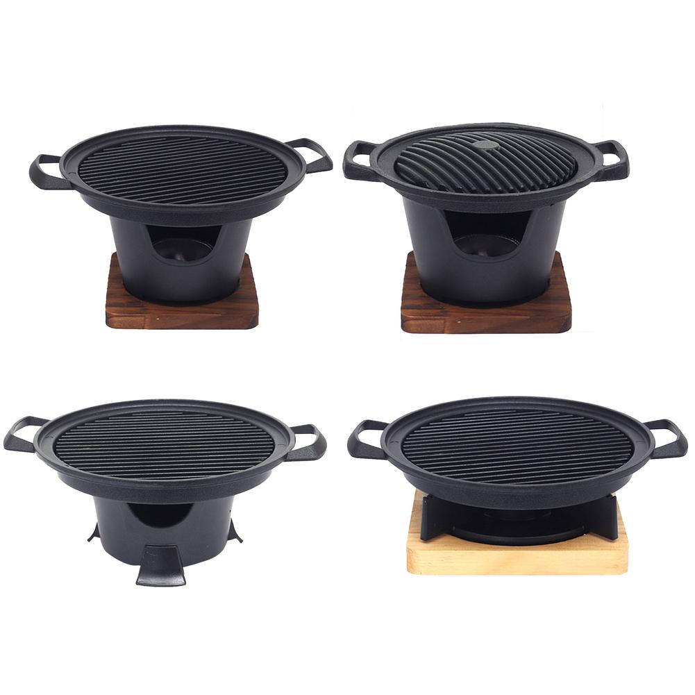 Portable 7inch Mini D Yakiniku Grill with Wooden Trivet and Burner convenient store and carry for Outdoor Camping Hiking Barbecu