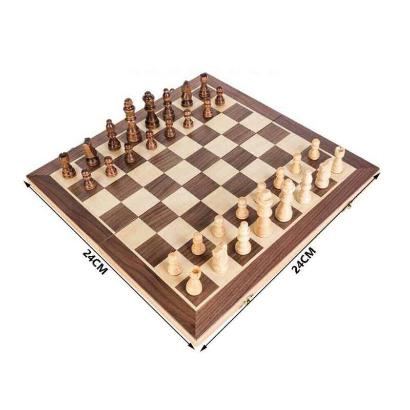 Foldebræt træ internationalt skakspil brikker sæt staunton stil skakmænd samling bærbart brætspil udendørs