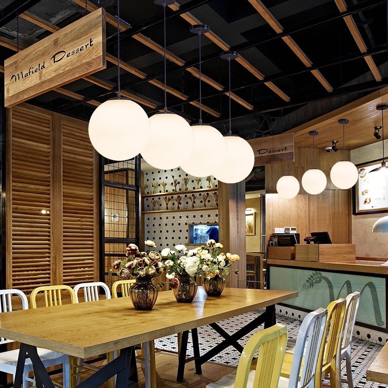 Moderna glaskula pendellampor vit klot hängande lampor bar restaurang deco armatur sovrum armatur pendellampa led