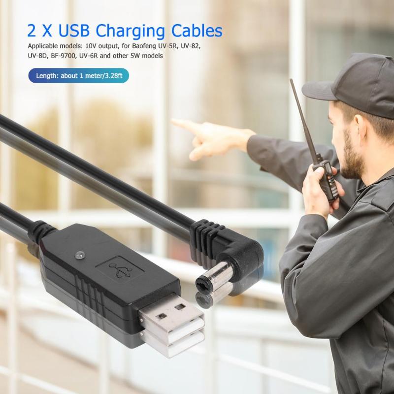 2x USB Charging Cables for BaoFeng UV-5R UV-82 UV-8D Radio Desktop Charger