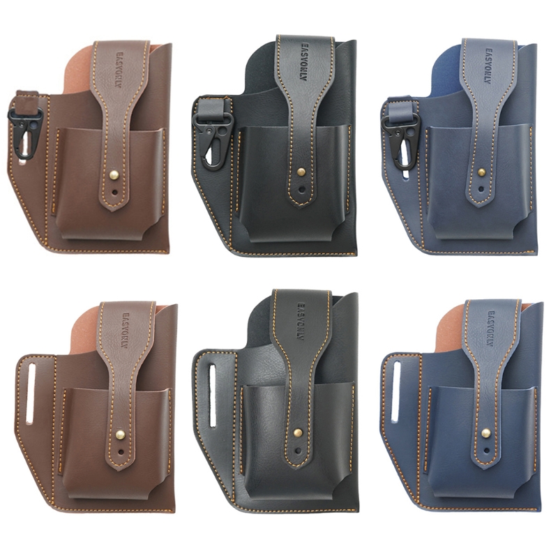 Multifunction Faux Leather Cell Phone Holster Men Belt Loop Multitool Sheath with Key Holder Waist Bag Pack Pouch