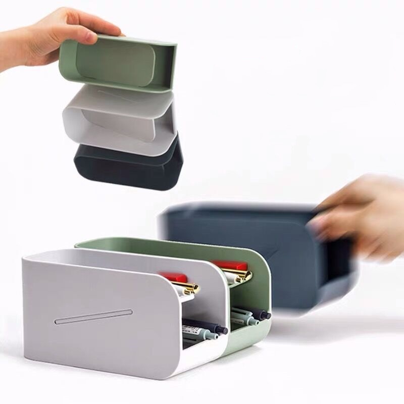 Sharkbang dobbeltlags magnetisk kuglepenholder skrivebord arrangør opbevaring box skole kontor tilbehør papirvarer