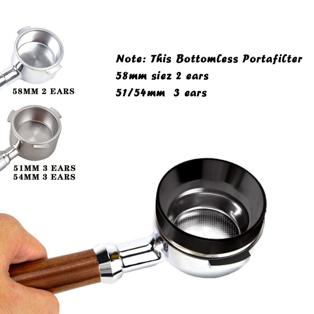 Rustfritt stål espressomaskinhåndtak 51mm 54mm 58mm bunnløs holder bunnløs portafilter for delonghi: 51mm / Varesett svart