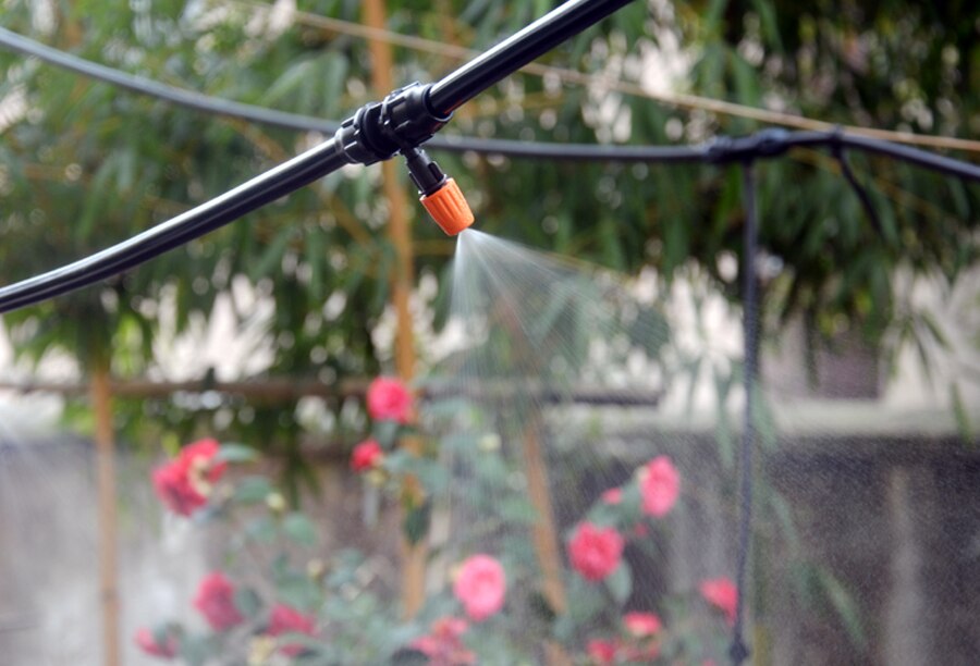 MUCIAKIE 20PCS Einstellbare Beschlagen Düse mit T Joint für Garten Bewässerung Bewässerung Sprinkler für 4/7mm 1/4 zoll Schläuche Schlauch