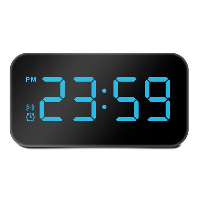 LED Digital Voice Control Alarm Clock Dual USB Powered Easy Snooze Brightness Adjustment Battery Backup Bedside Clock: Blue
