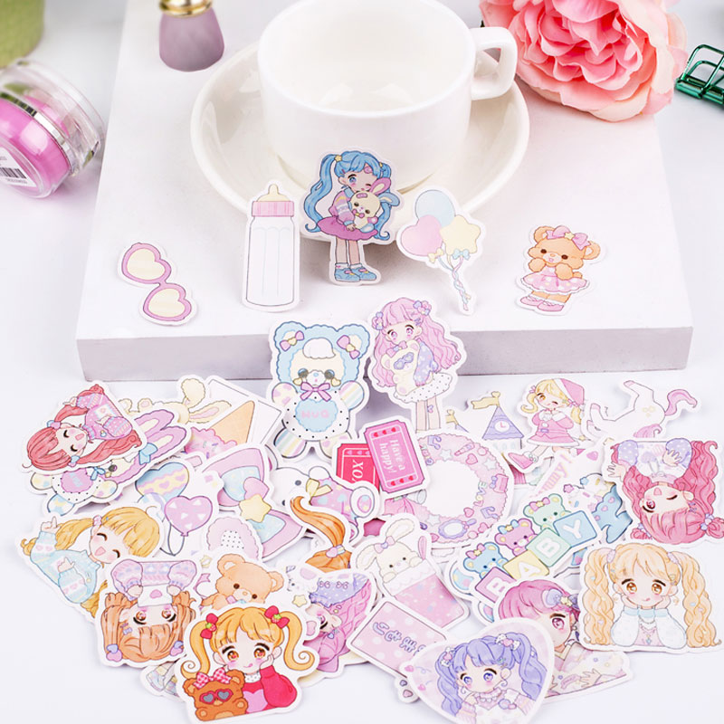44pcs/lot Cute Girl Diary Planner Decorative Stickers Kawaii Animals Scrapbooking Label Stationery Journal Stickers
