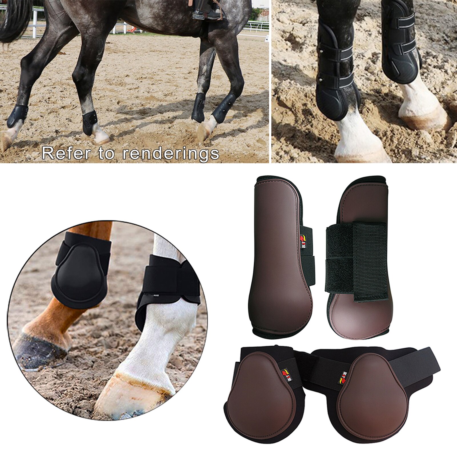 Horse Tendons Fat Lock Boot Set Jumping Leg Protection Boots: Brown L