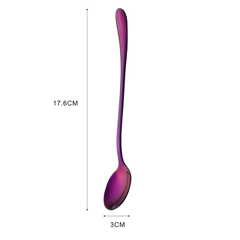 Colorful stainless steel dinner spoons, metal laddle long handle soup spoon, cooking, kitchen table spoon, soup scoop, dinner: Purple Round