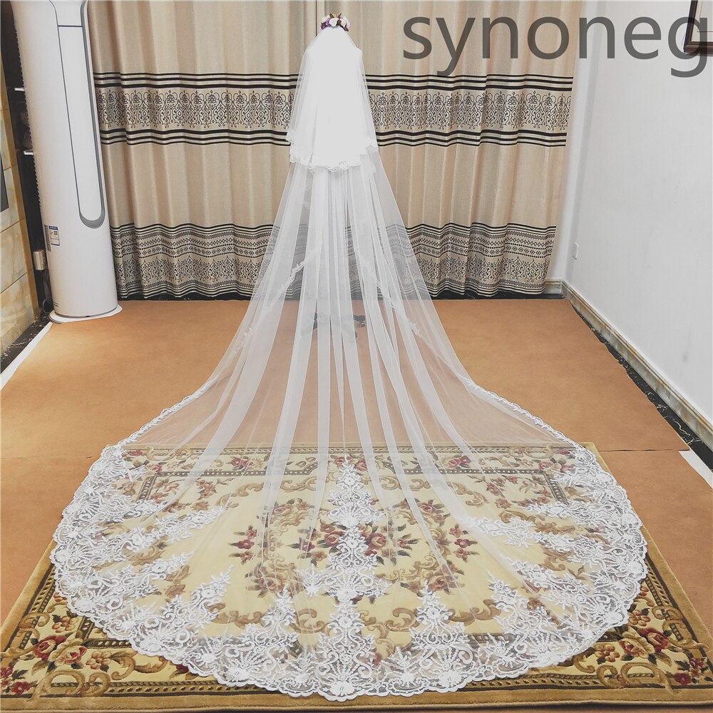 Luxury Cathedral Length Bridal Veils One Layer White or Ivory 3m  3. 5 Meters 4m 5m Long Wedding  Veil for Bride with Metal Comb