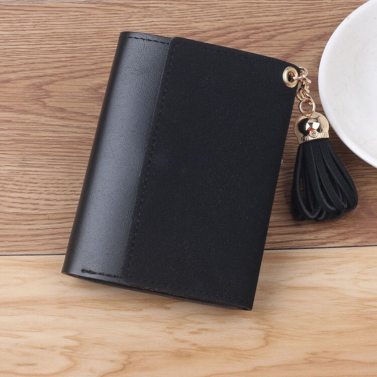 Women Purse Tassels Small Tri-Fold Short Wallet Purse Students Wallet Leather Coin Purse Wallets Card Holder: Black