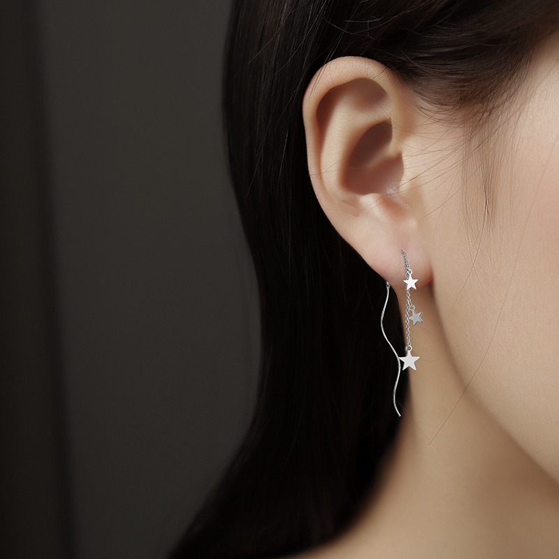 VOQ Silver Color Exquisite Wavy Simple Earrings Temperament Tassel Long Earrings Female Jewelry: Red